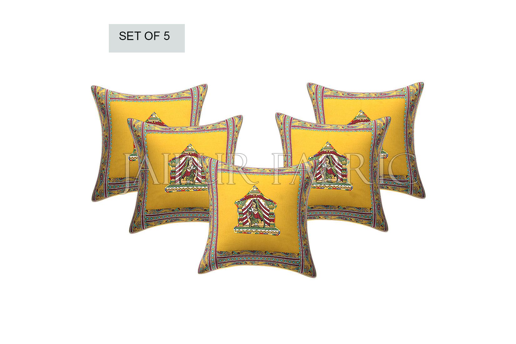 New Mustard Doli Design Patchwork & Applique Cushion Cover