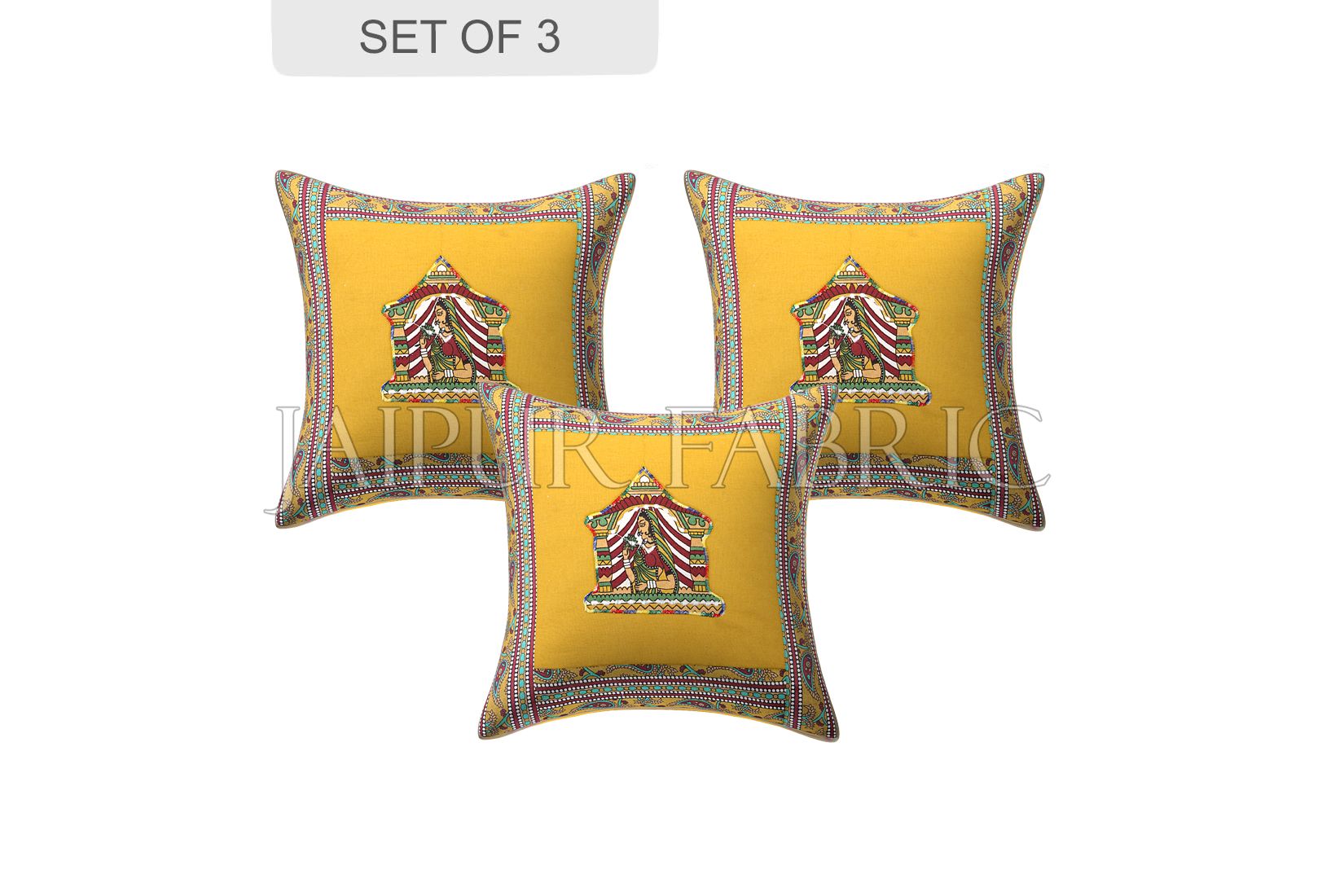 New Mustard Doli Design Patchwork & Applique Cushion Cover