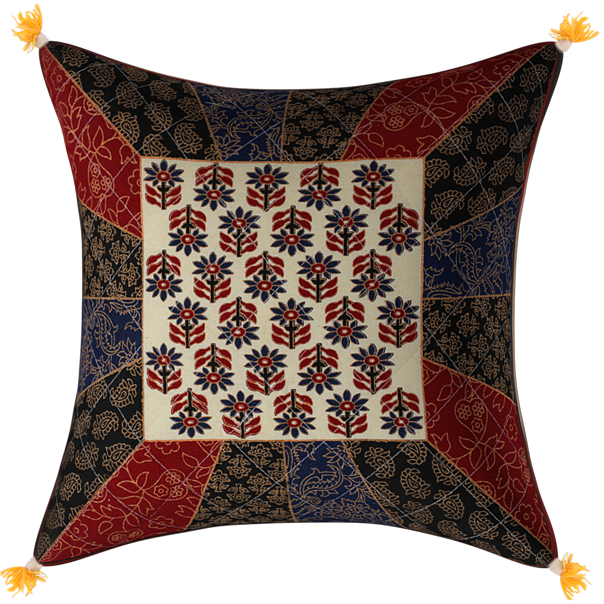 Golden Print Multi Colour Central Square Floral Print Cushion Cover