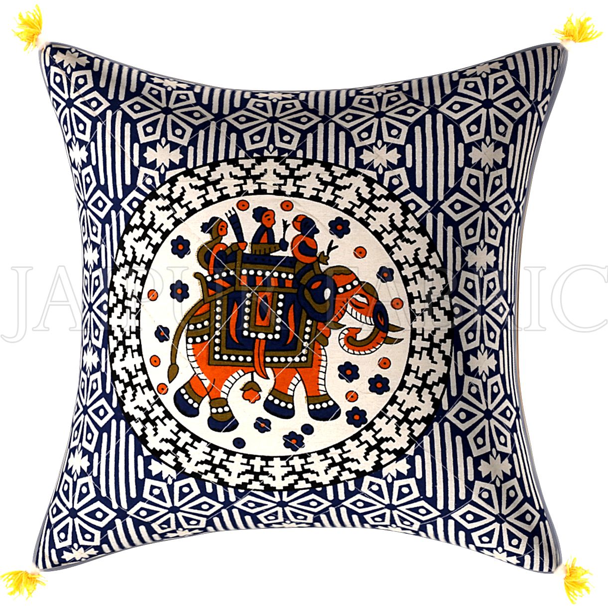 Navy Blue Base  Elephant Print Cotton Cushion Cover