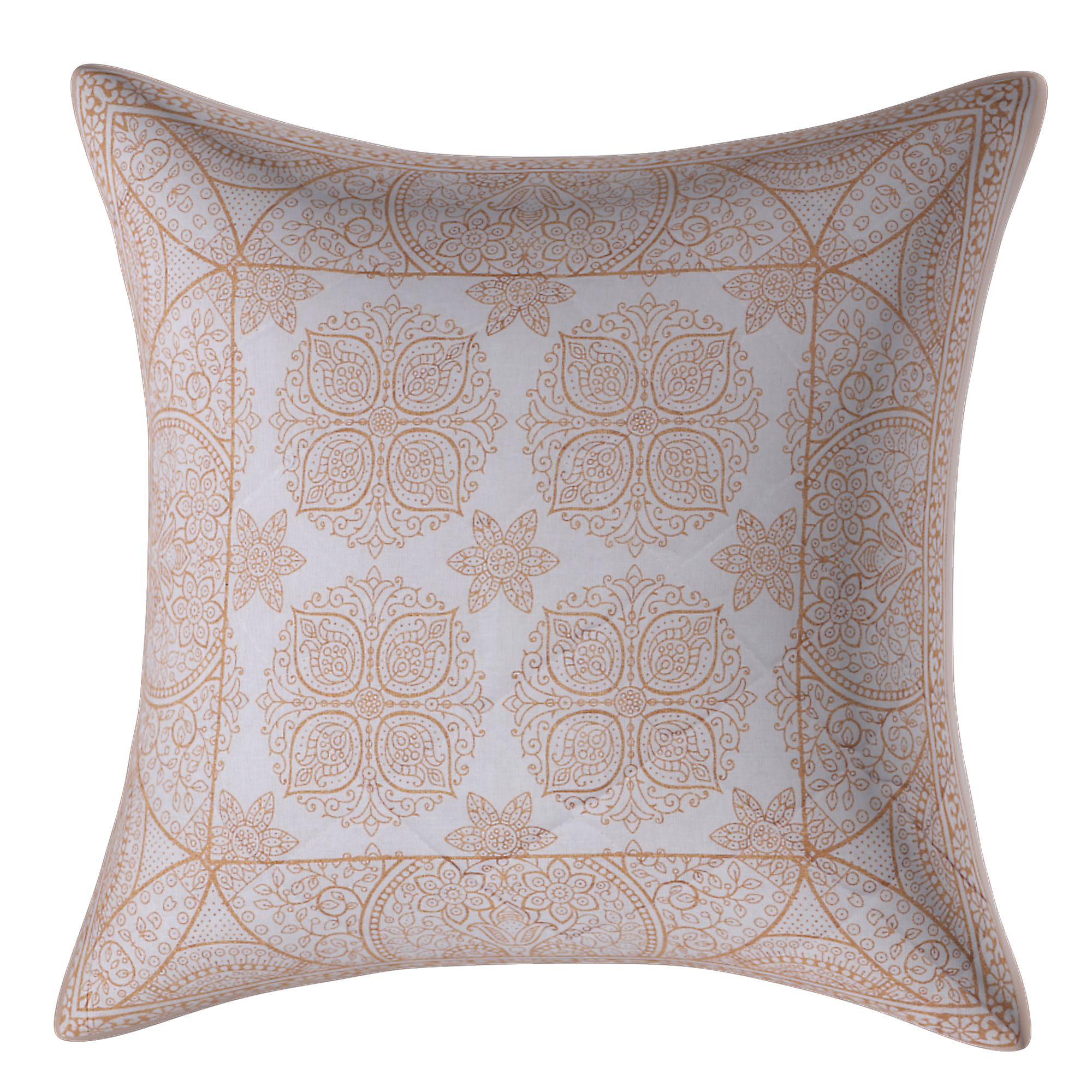 White Base Rangoli Pattern Cotton Cushion Cover