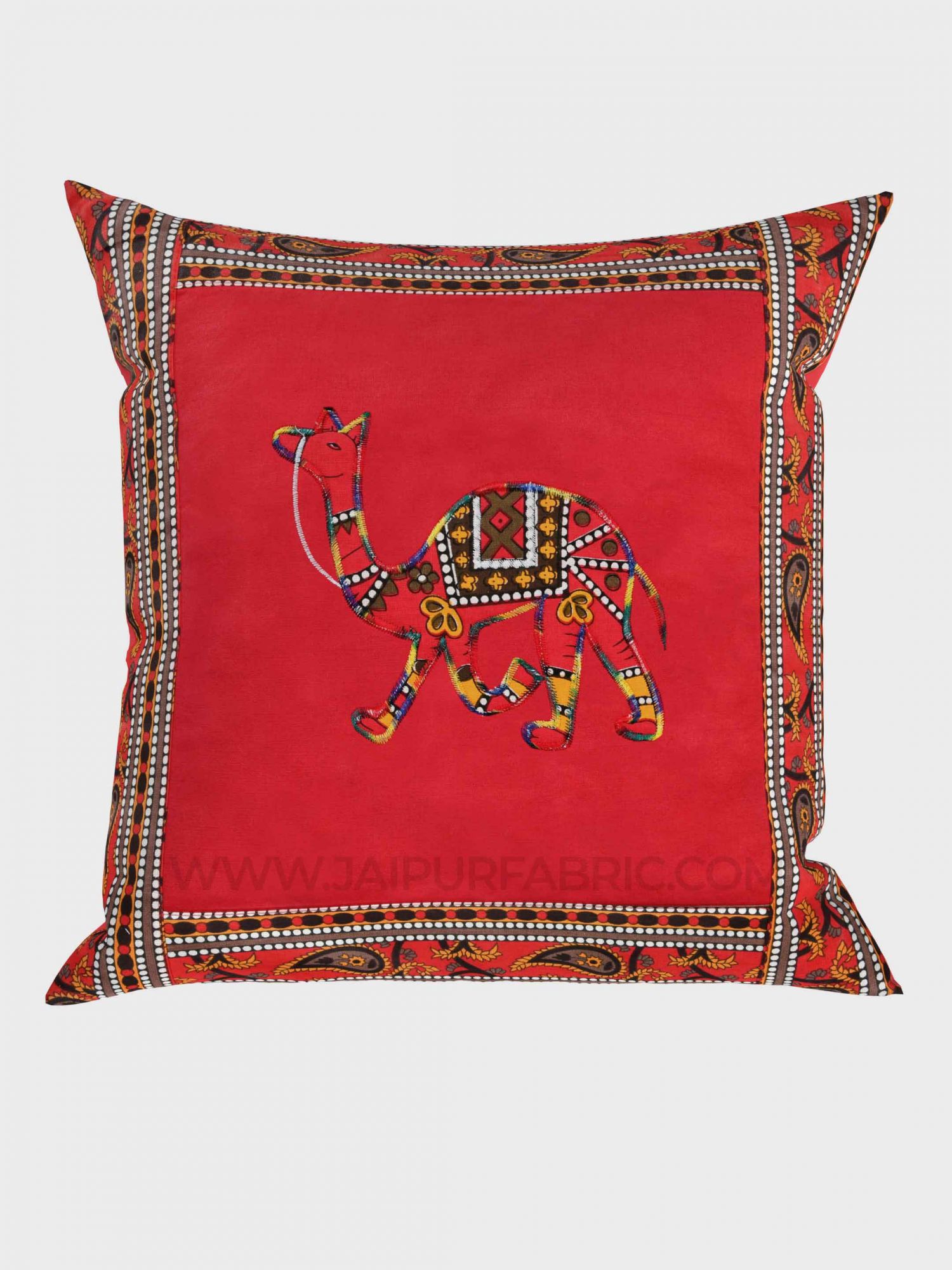 Applique Red Camel Jaipuri Hand Made Embroidery Patch Work Cushion Cover