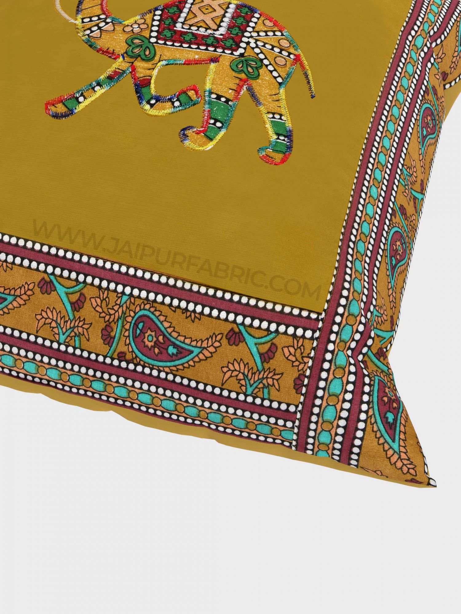 Applique Mehandi Green Camel Jaipuri Hand Made Embroidery Patch Work Cushion Cover