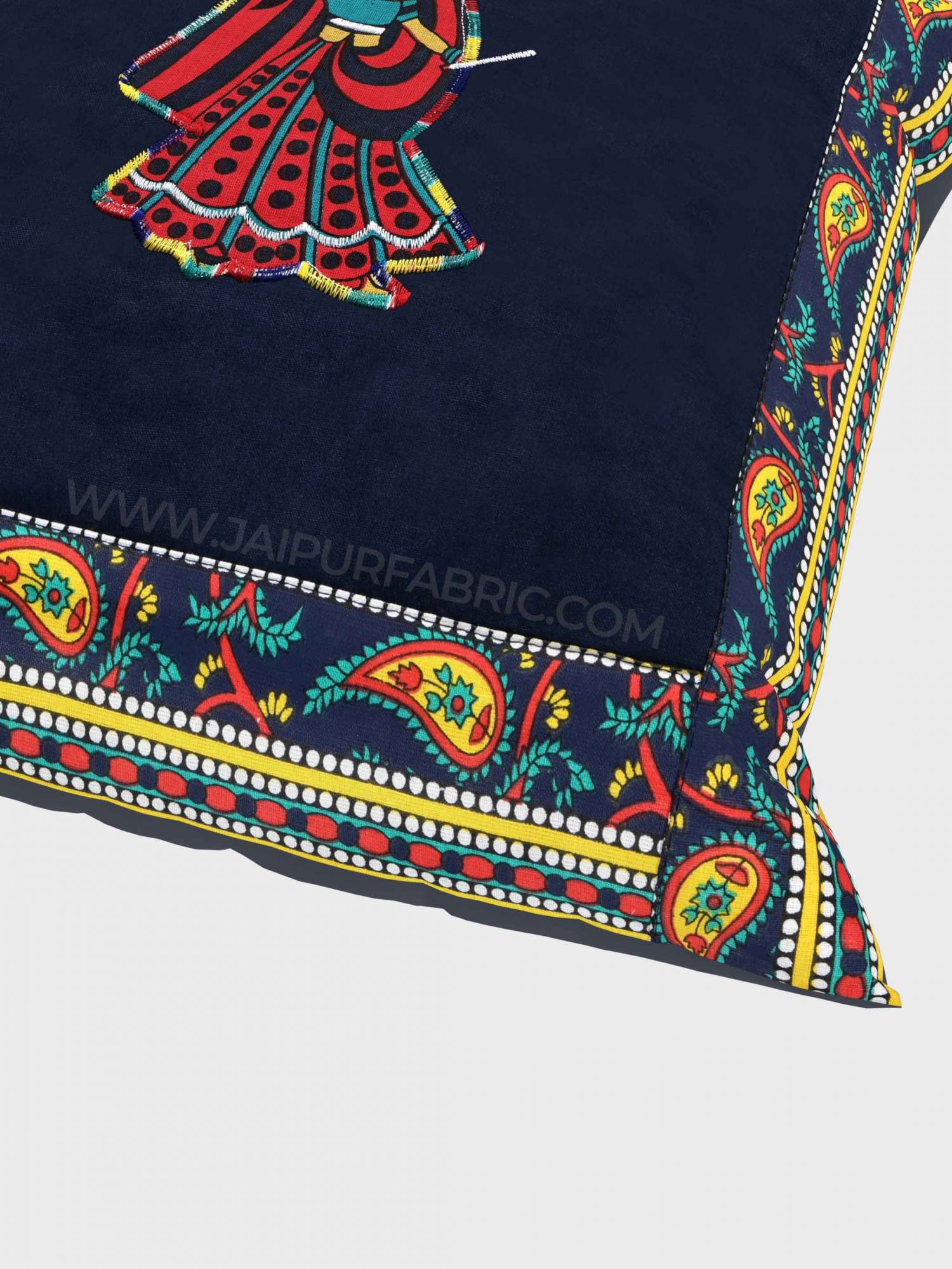 Applique Blue Dandiya Jaipuri Hand Made Embroidery Patch Work Cushion Cover