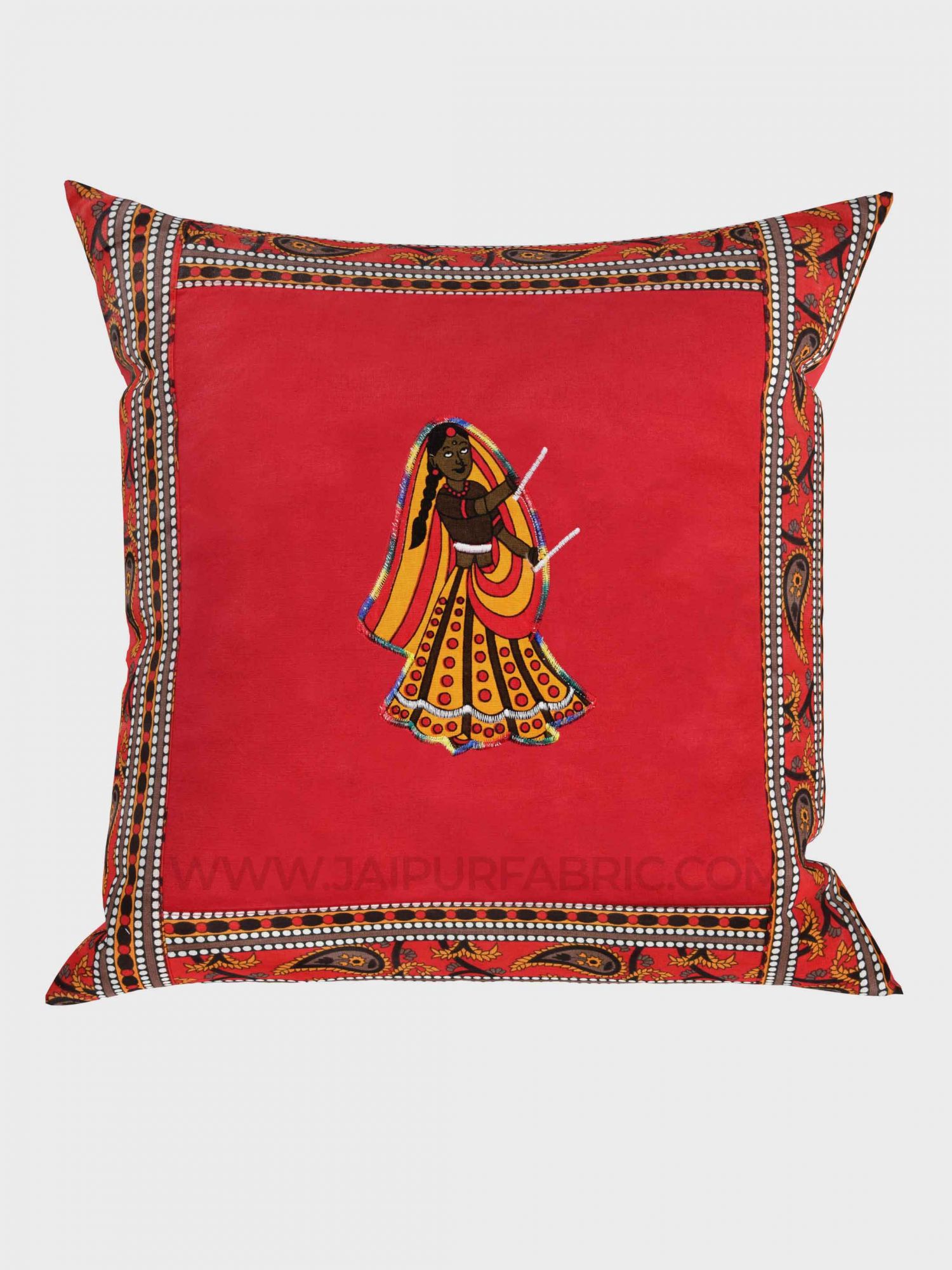 Applique Red Dandiya Jaipuri Hand Made Embroidery Patch Work Cushion Cover