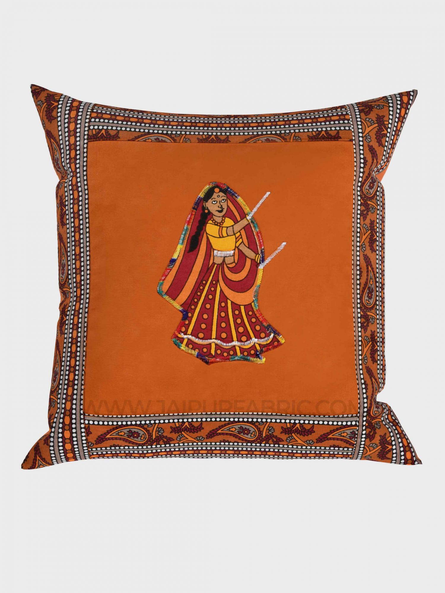 Applique Mustard Dandiya Jaipuri Hand Made Embroidery Patch Work Cushion Cover