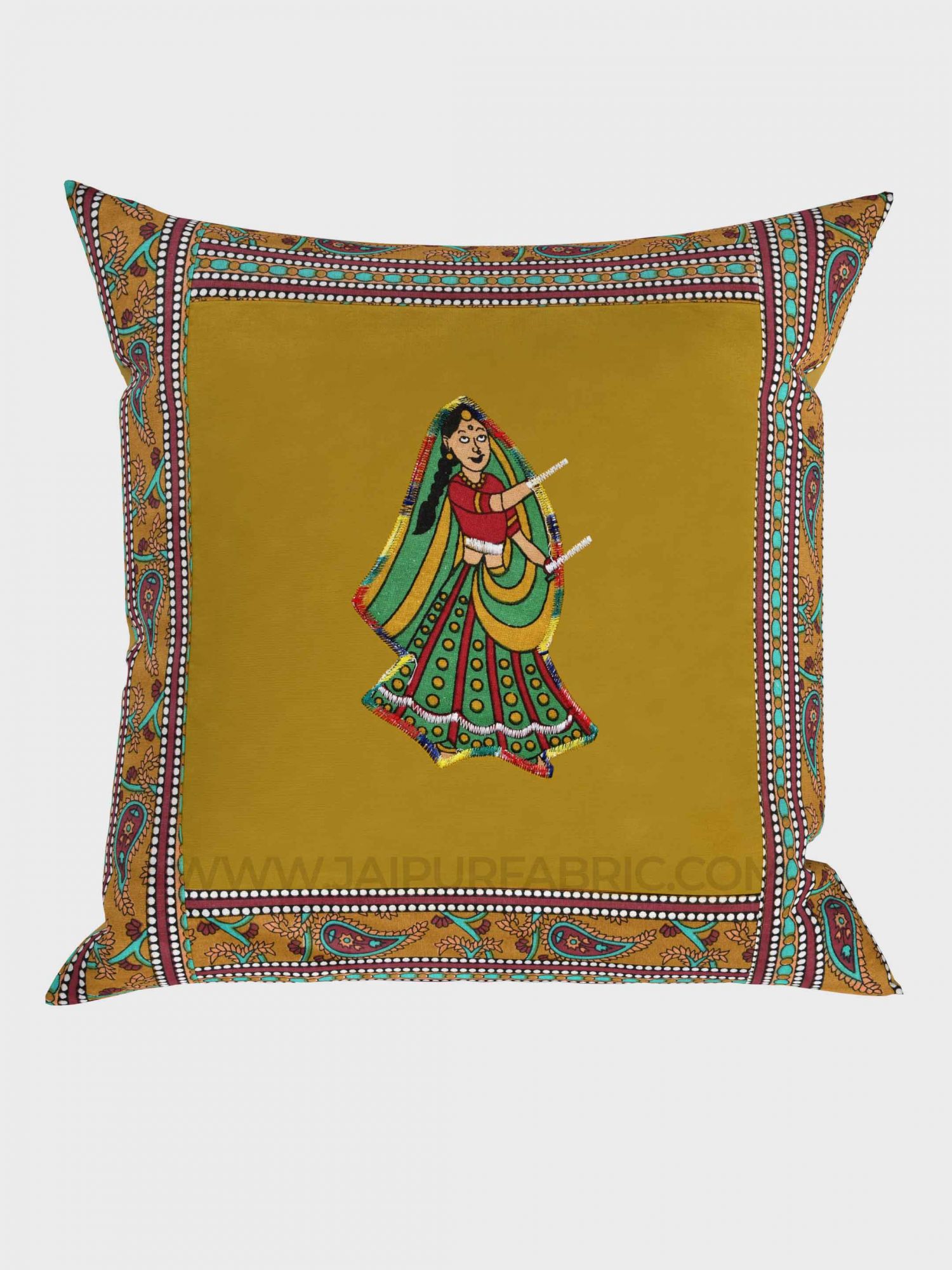 Applique Mehandi Green Dandiya Jaipuri Hand Made Embroidery Patch Work Cushion Cover