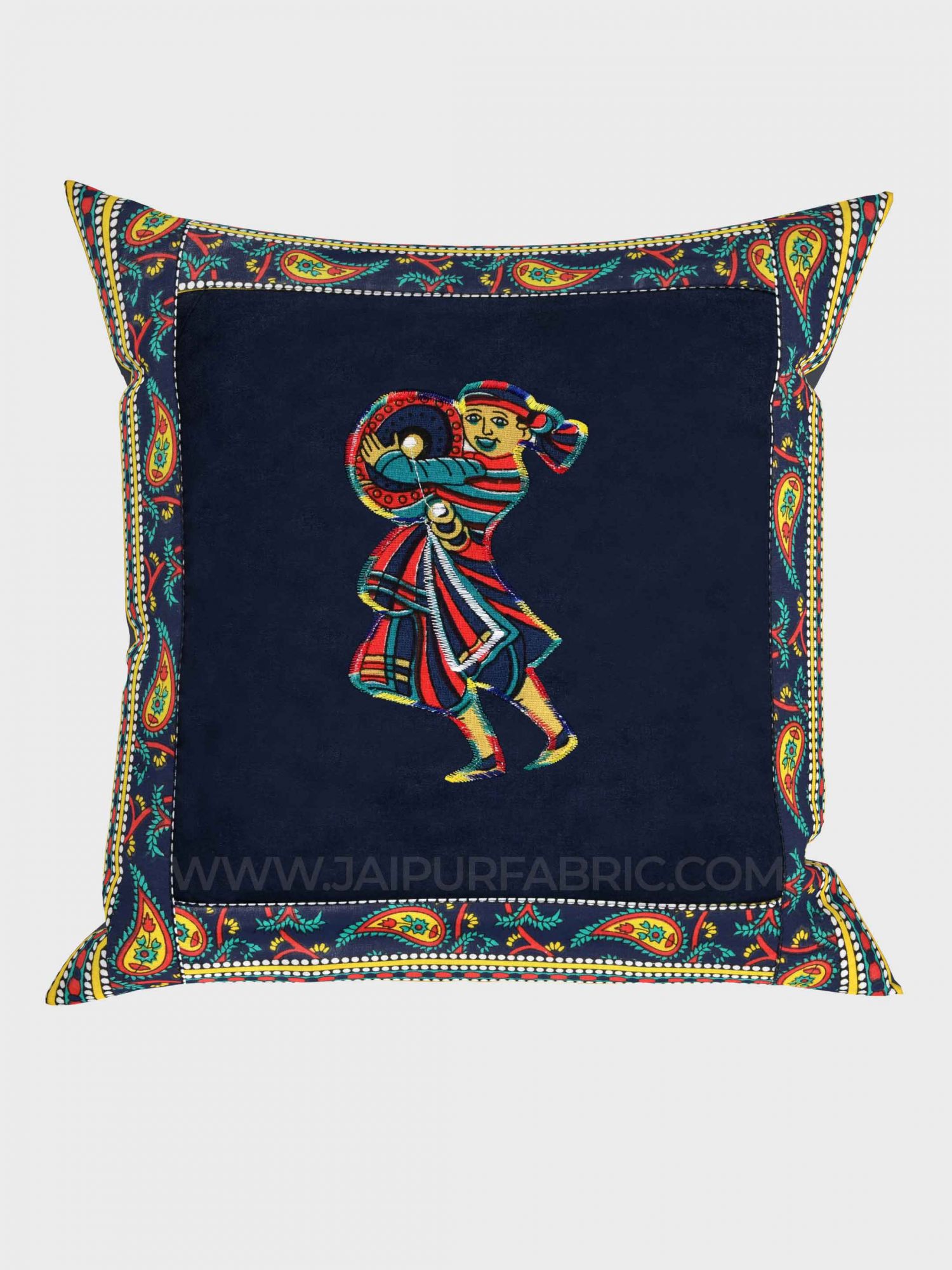 Applique Blue Chang Dance Jaipuri Hand Made Embroidery Patch Work Cushion Cover