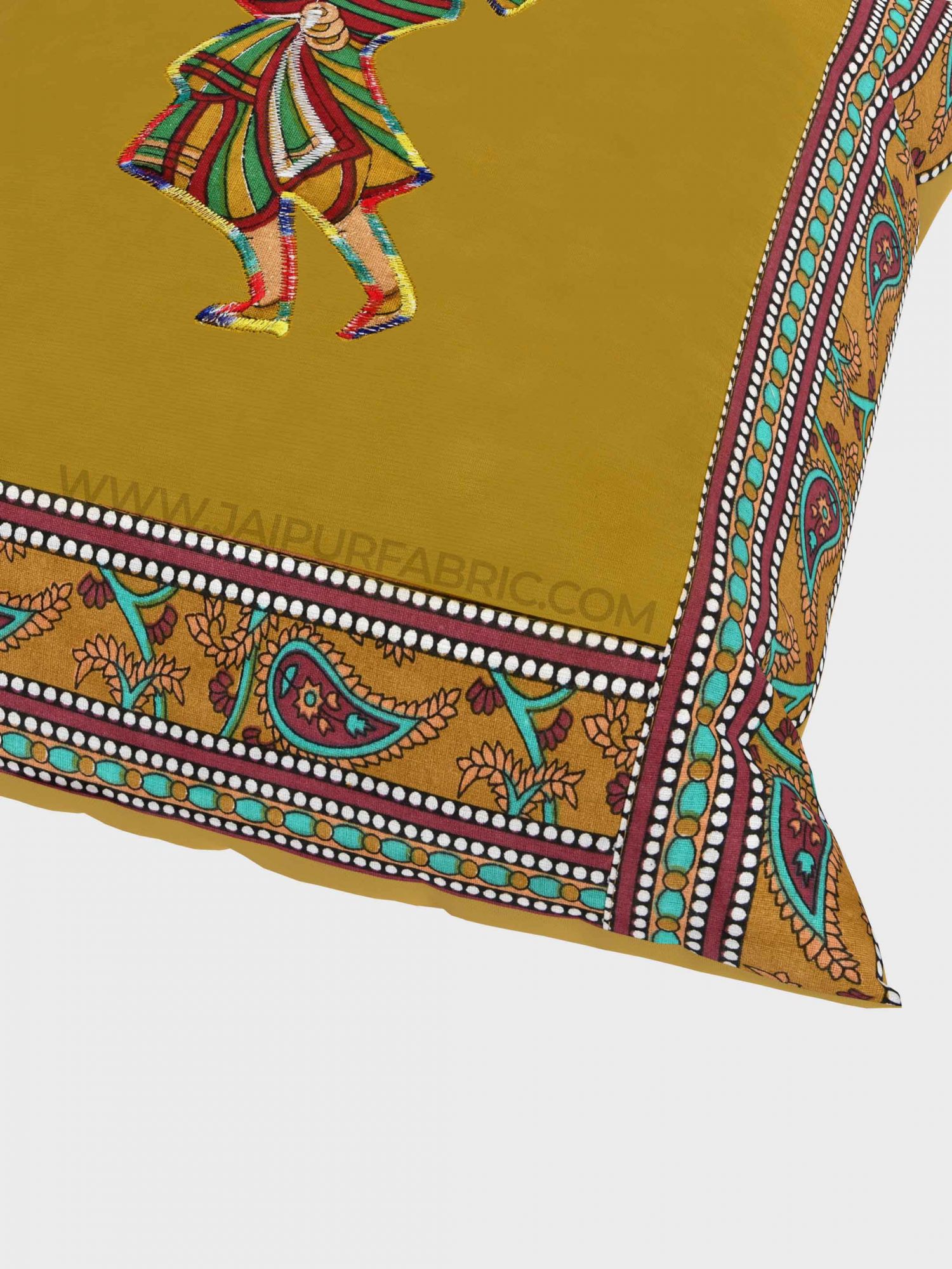 Applique Mehandi Green Chang Dance Jaipuri Hand Made Embroidery Patch Work Cushion Cover