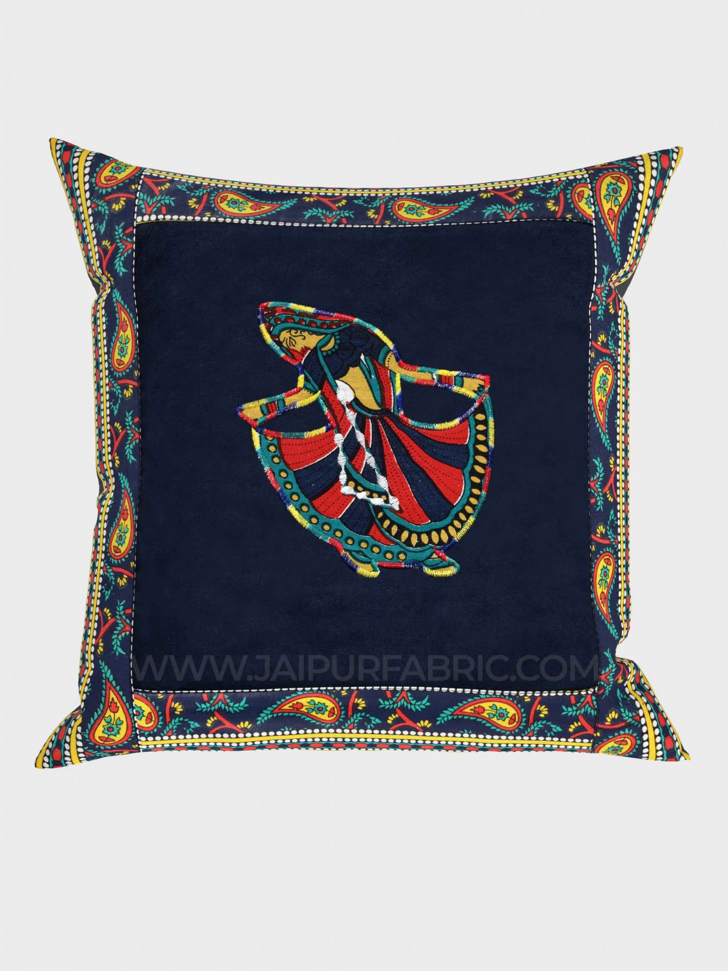 Applique Blue Gujri Jaipuri Hand Made Embroidery Patch Work Cushion Cover