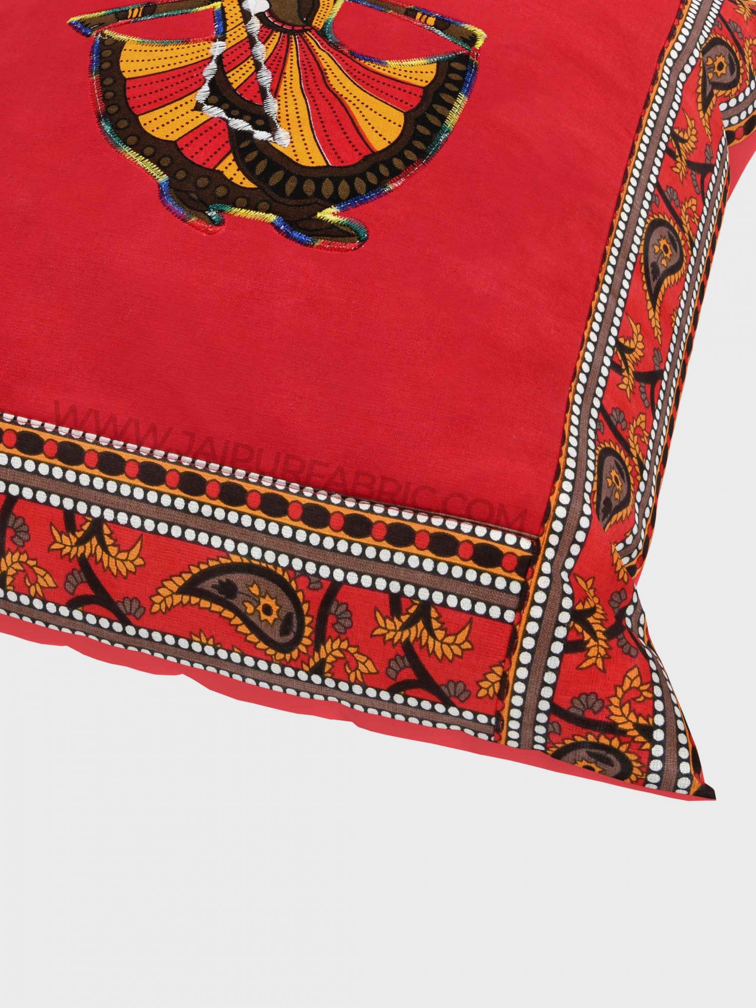 Applique Red Gujri Jaipuri Hand Made Embroidery Patch Work Cushion Cover