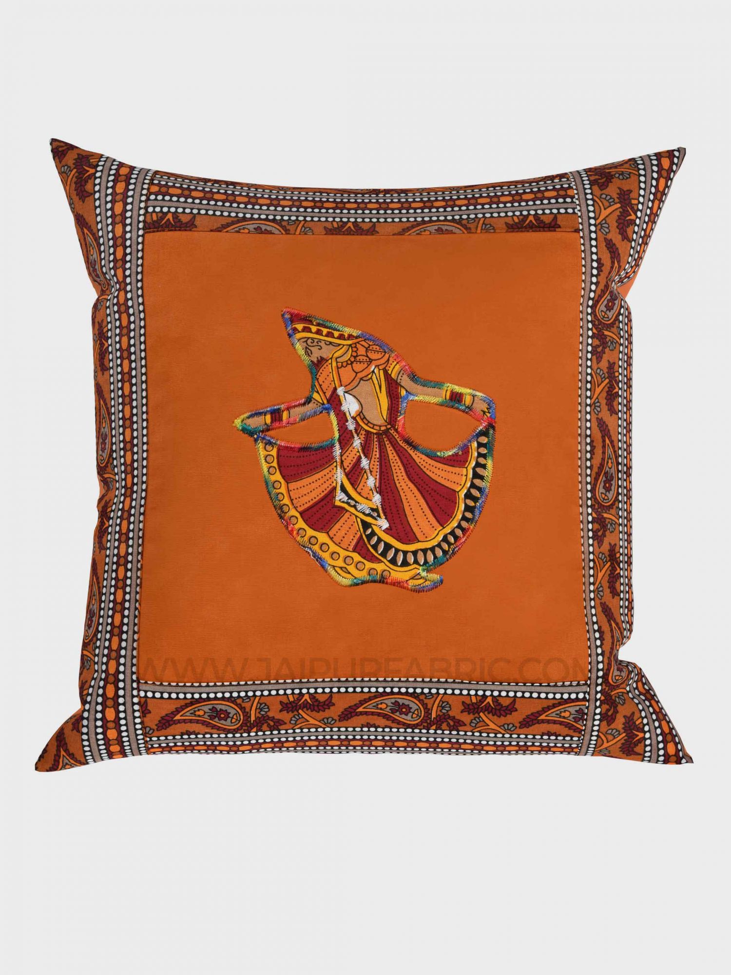 Applique Mustard Gujri Jaipuri Hand Made Embroidery Patch Work Cushion Cover