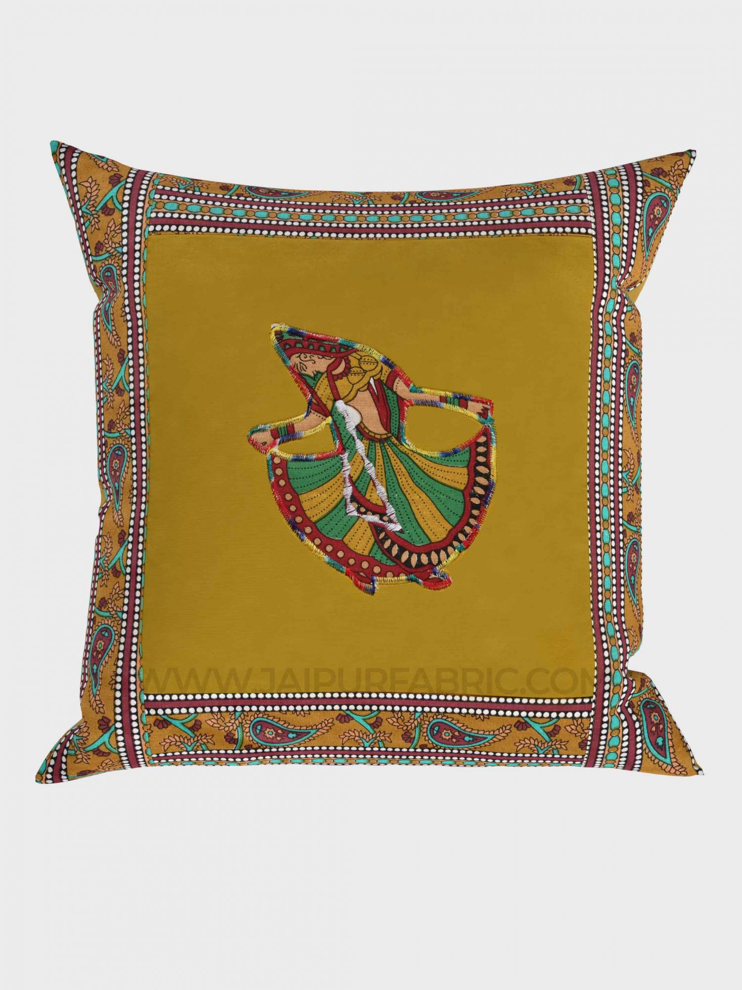 Applique Mehandi Green Gujri Jaipuri Hand Made Embroidery Patch Work Cushion Cover