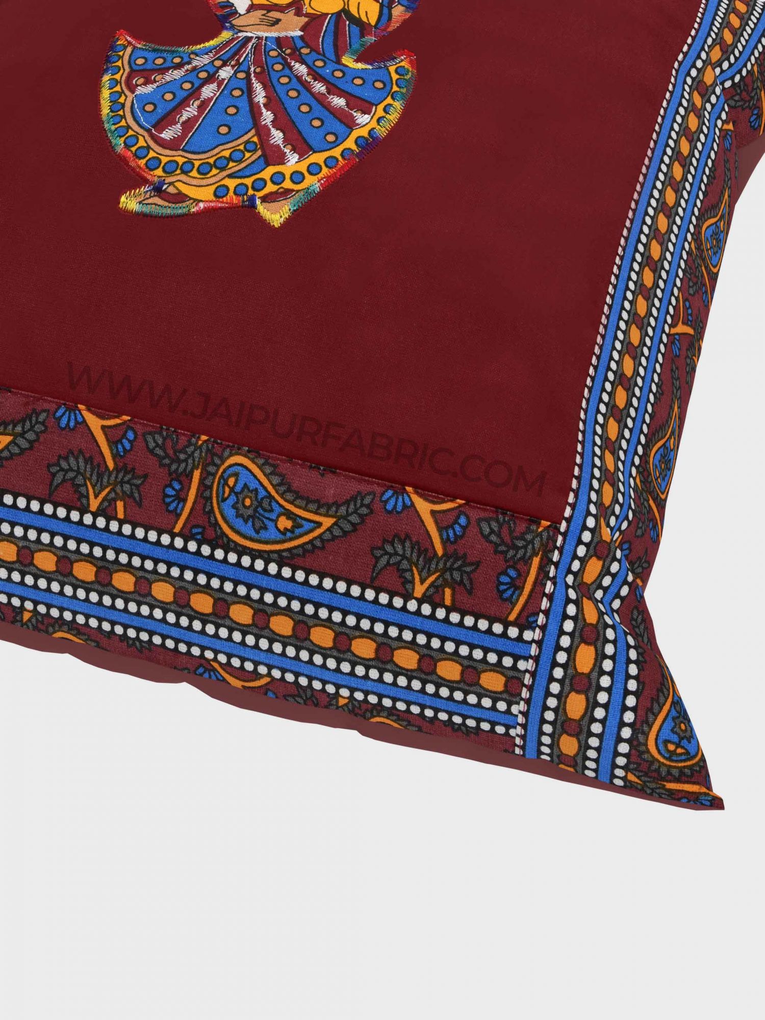 Applique Maroon Rajasthani Dance Jaipuri Hand Made Embroidery Patch Work Cushion Cover