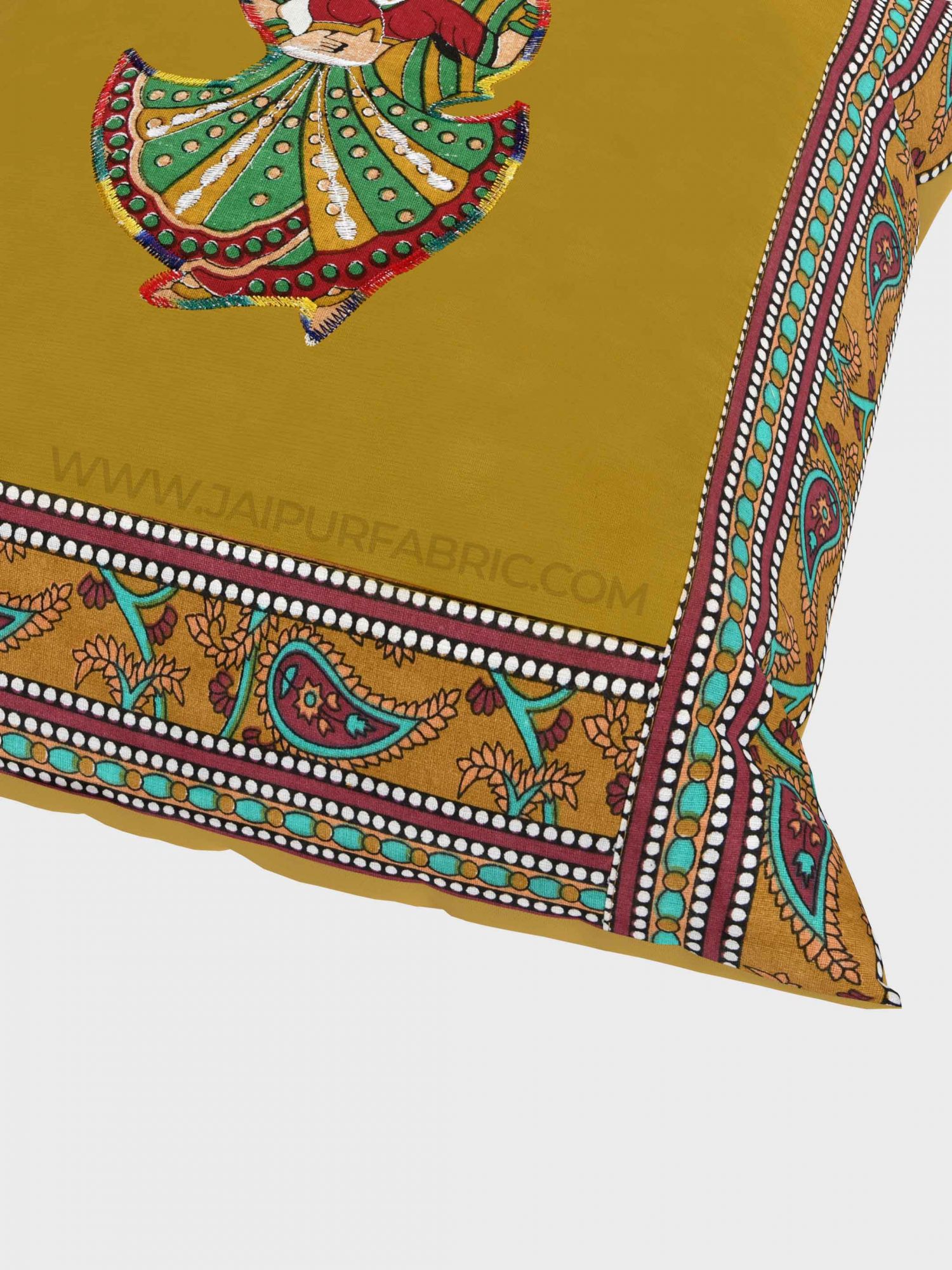 Applique Mehandi Green Rajasthani Dance Jaipuri Hand Made Embroidery Patch Work Cushion Cover