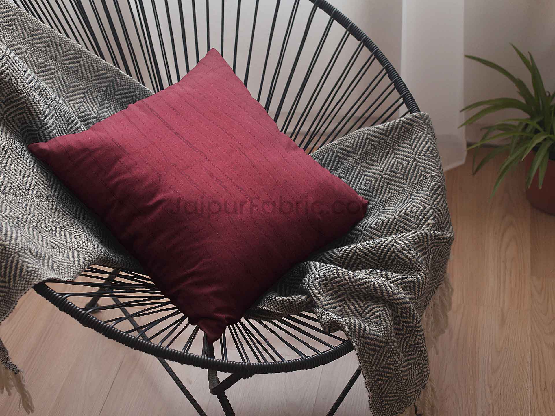 Red Quilted Cotton Cushion Cover