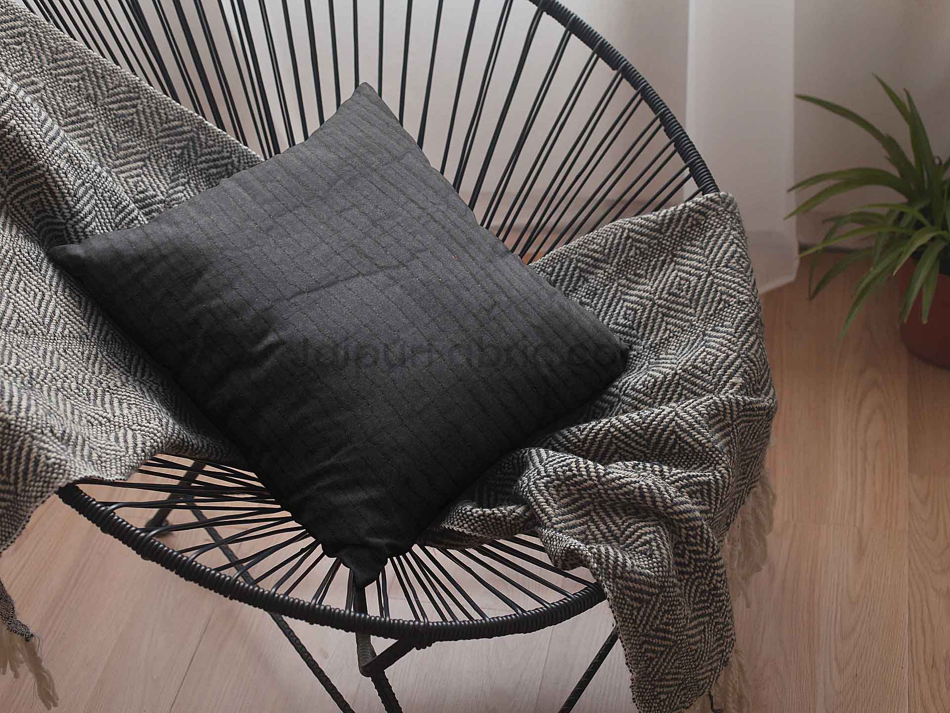 Black Quilted Cotton Cushion Cover