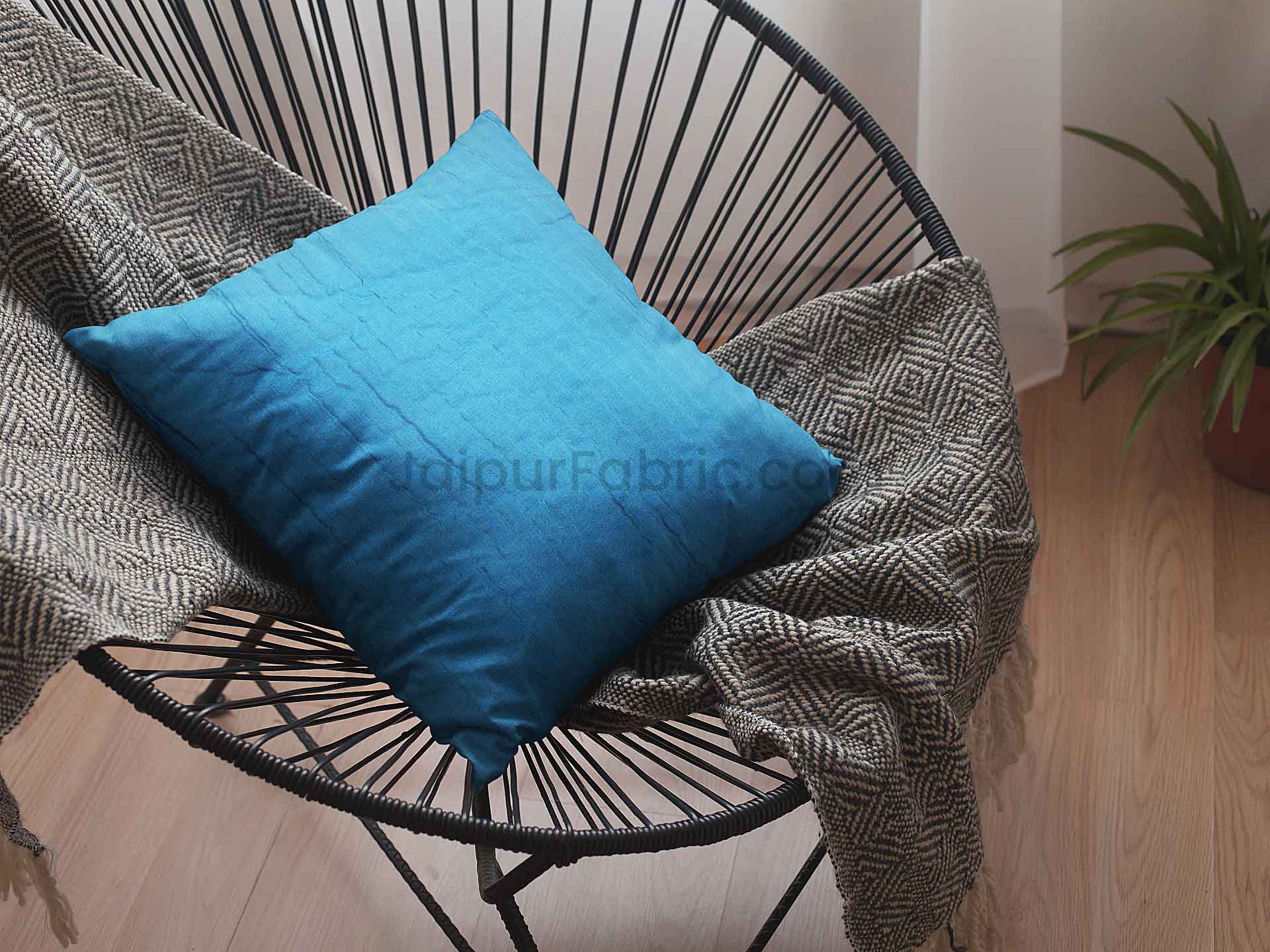 Blue Quilted Cotton Cushion Cover