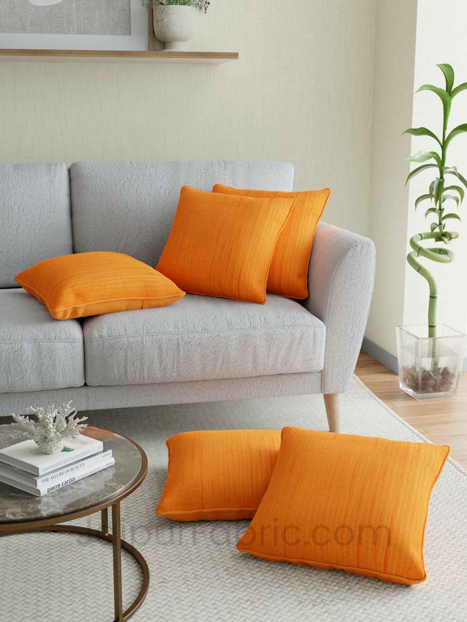 Orange Quilted Cotton Cushion Cover