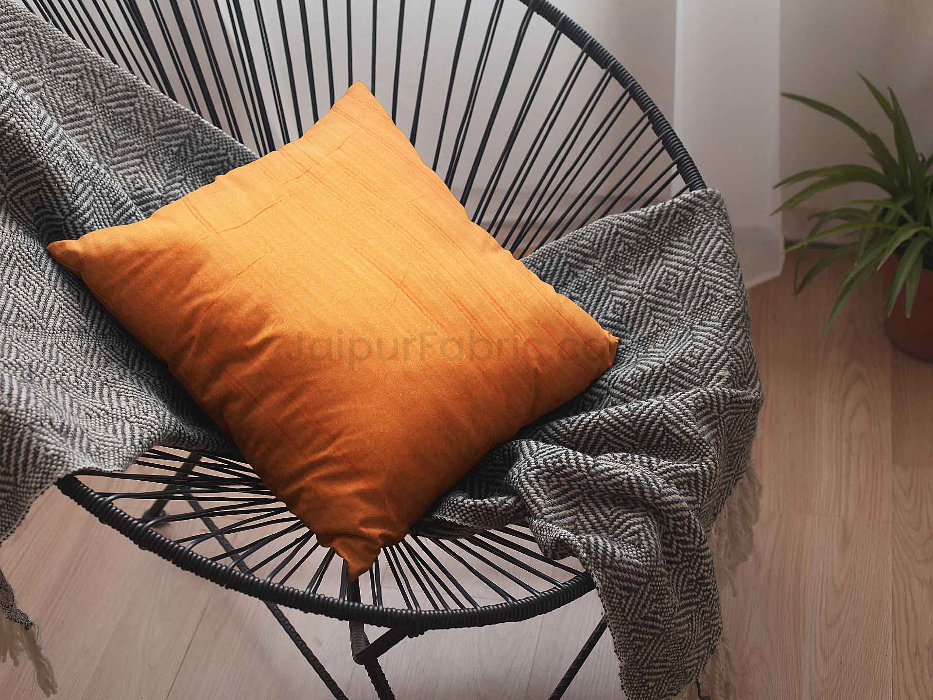 Orange Quilted Cotton Cushion Cover