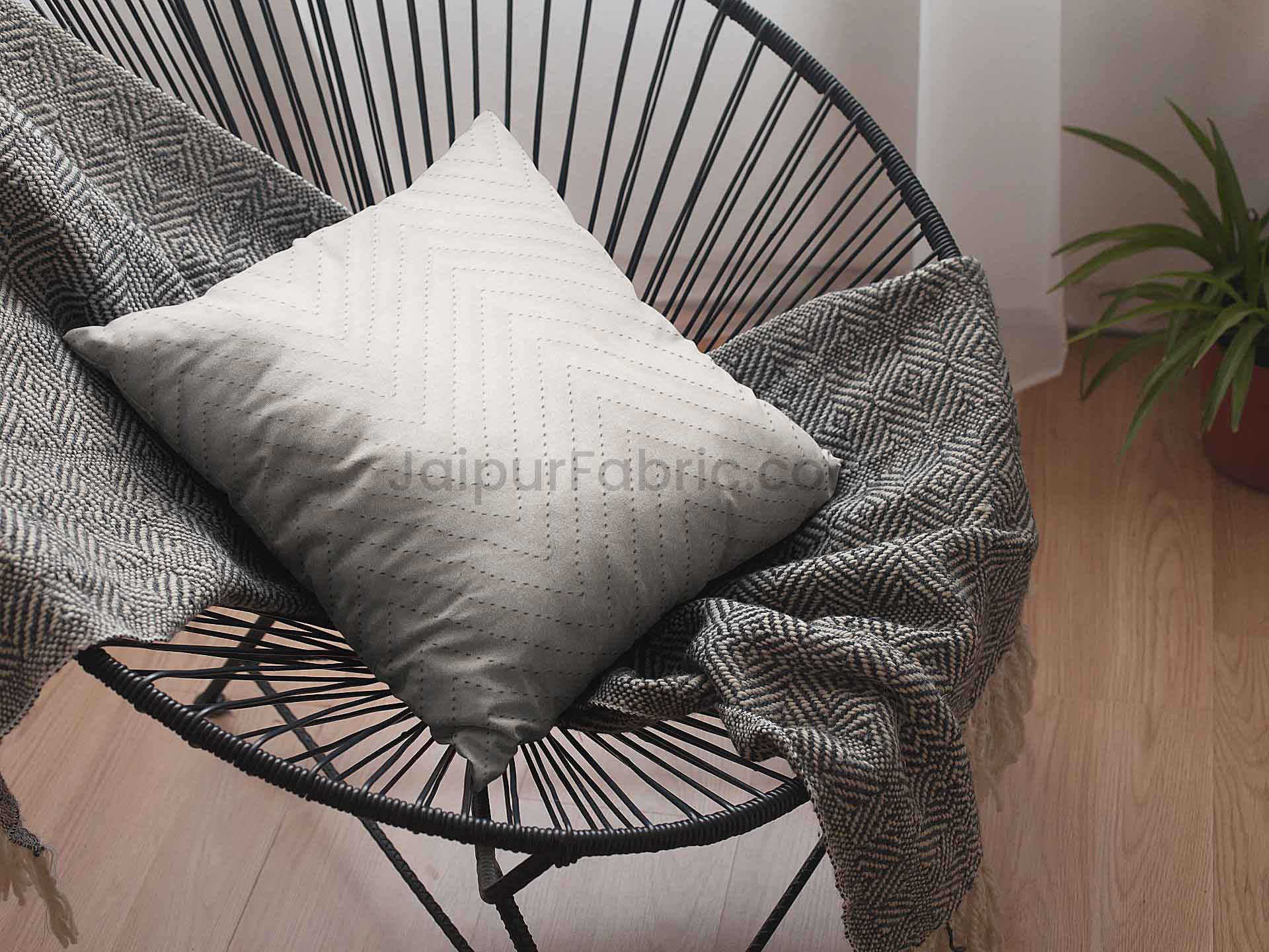 Ivory Herringbone Pattern Cotton Cushion Cover