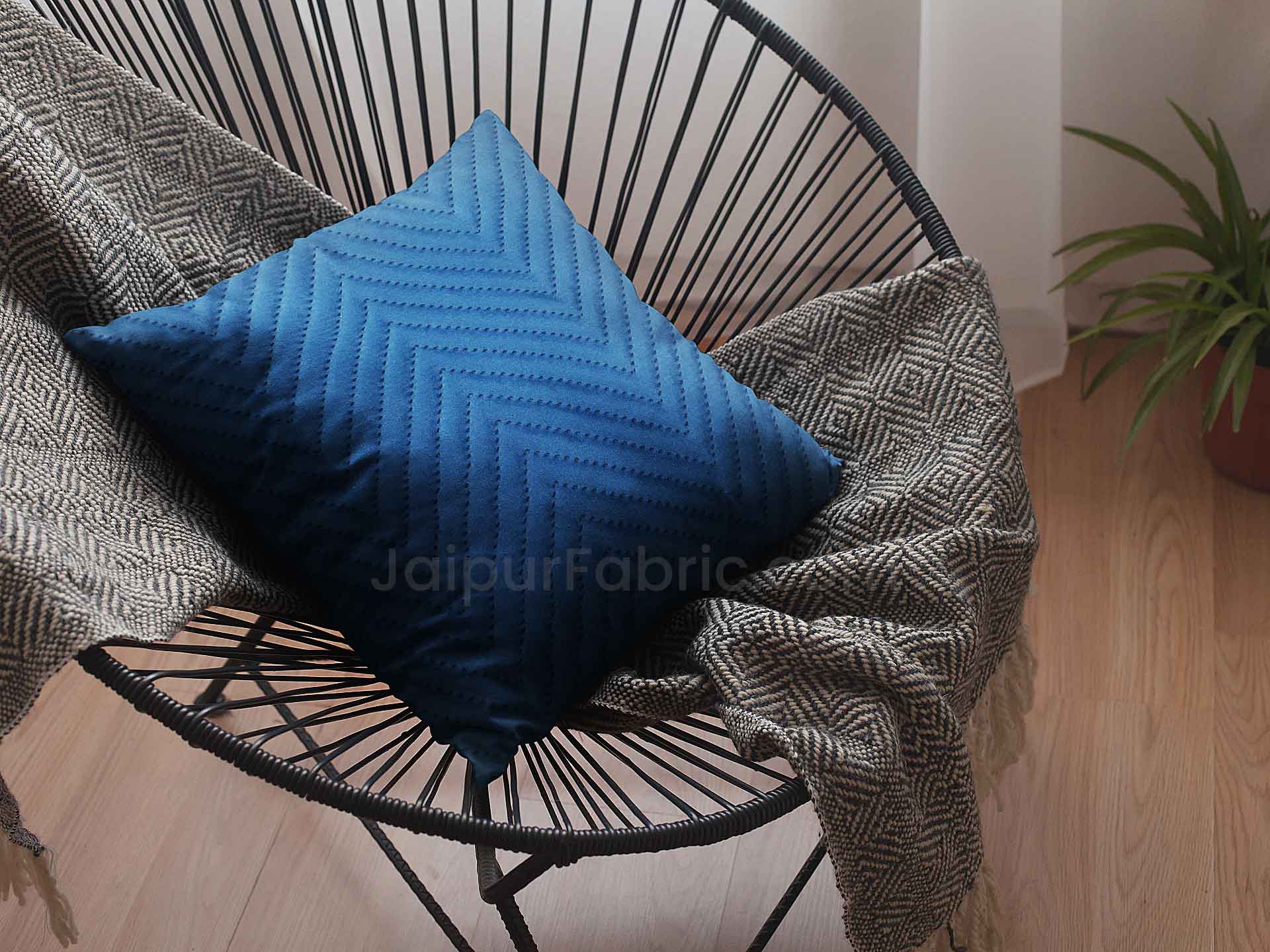 Blue Herringbone Pattern Cotton Cushion Cover