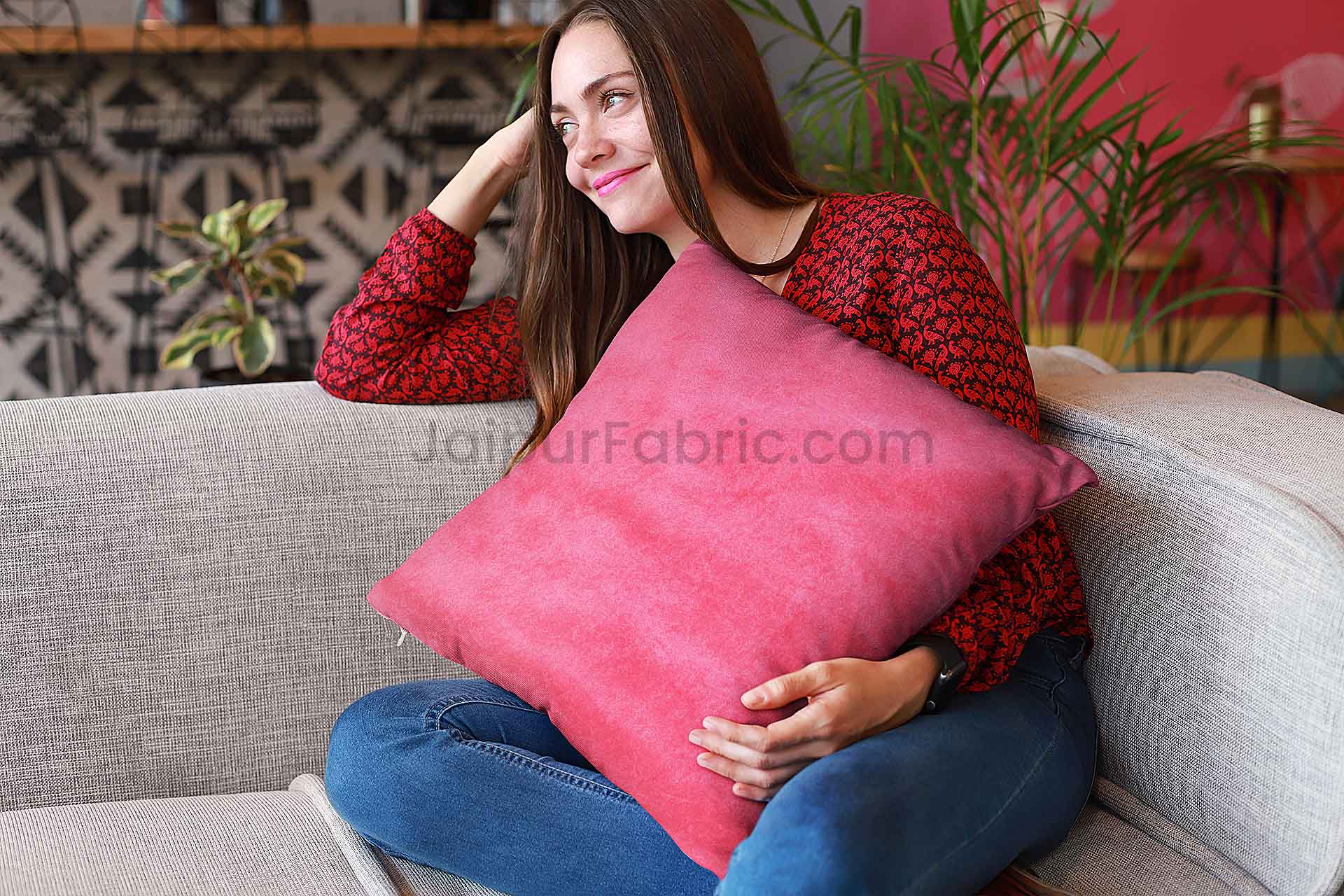 Pink  Decorative Super Soft Velvet Cushion Cover