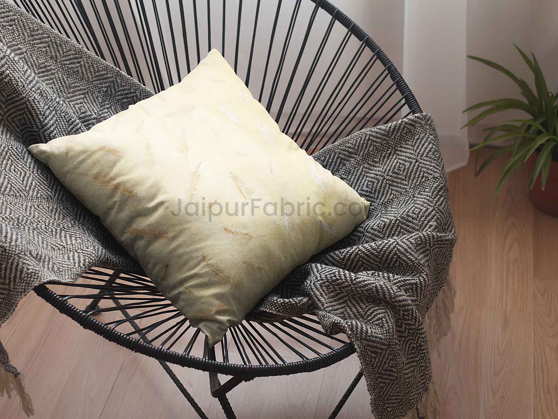 Ivory Gold Feather Leaf Print Cushion Cover