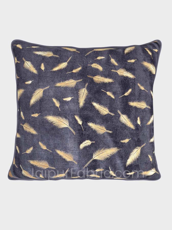 Violet Gold Feather Leaf Print Cushion Cover