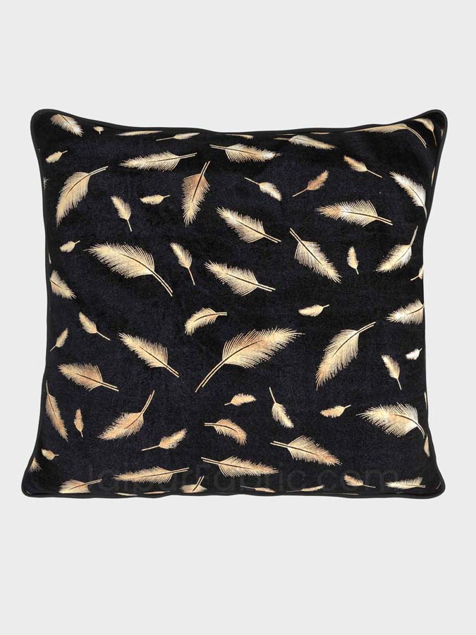 Black Gold Feather Leaf Print Cushion Cover