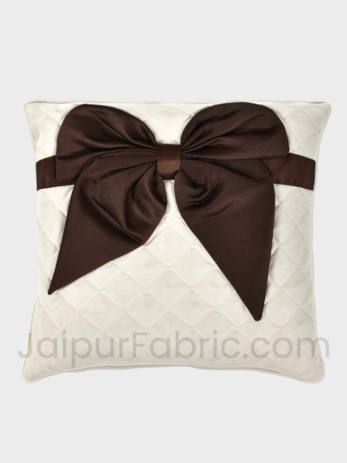 White Brown Bow Tie Square Cotton Cushion Cover