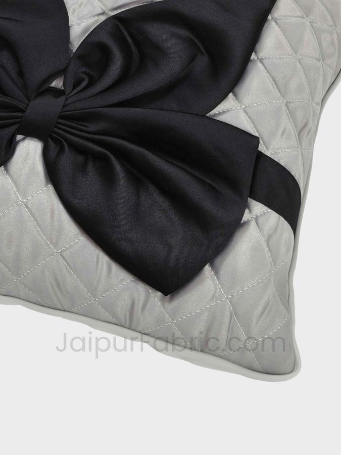 Grey Black Bow Tie Square Cotton Cushion Cover