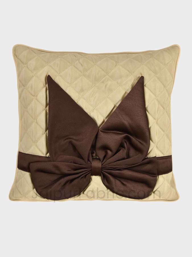 Beige Brown Bow Tie Square Cotton Cushion Cover