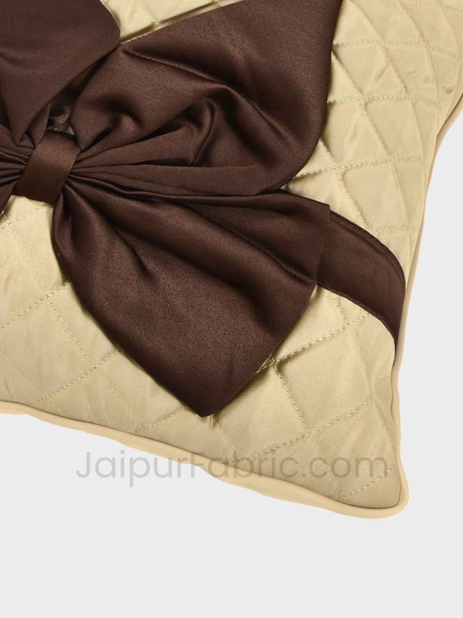 Beige Brown Bow Tie Square Cotton Cushion Cover