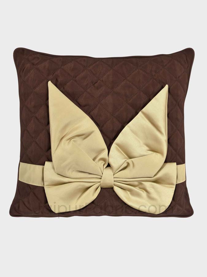 Dark Brown Beige Bow Tie Square Cotton Cushion Cover