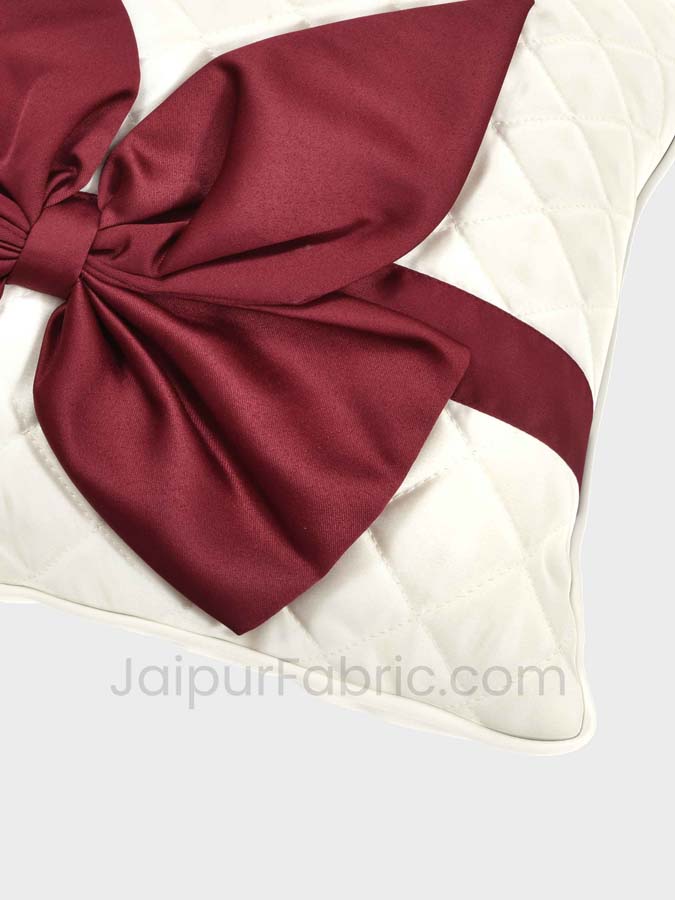 White Maroon Bow Tie Square Cotton Cushion Cover