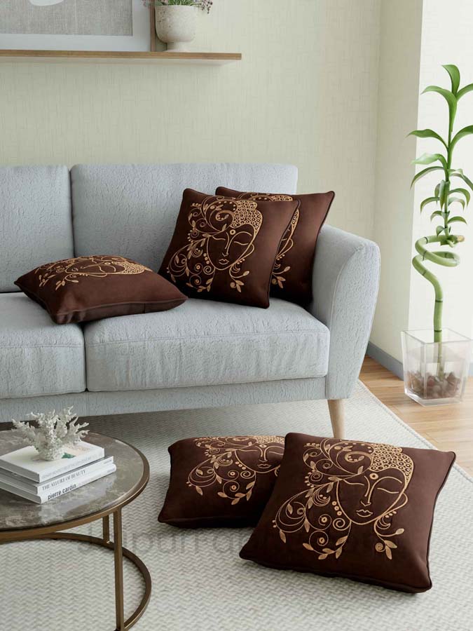 Buddha Brown Modern Art Theme Satin Cushion Cover