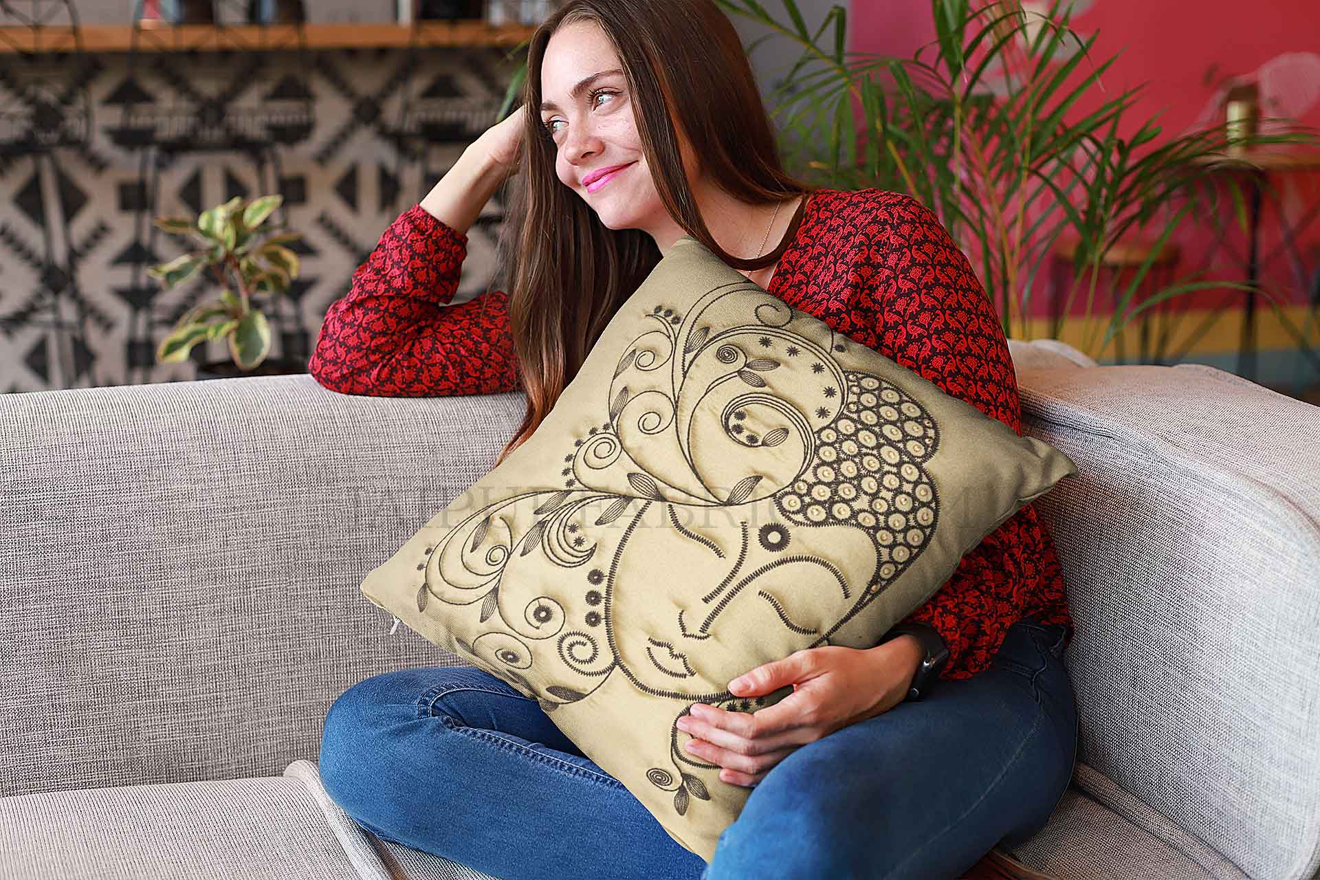 Buddha Gold Modern Art Theme Satin Cushion Cover