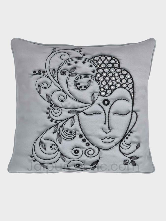 Buddha Silver Modern Art Theme Satin Cushion Cover