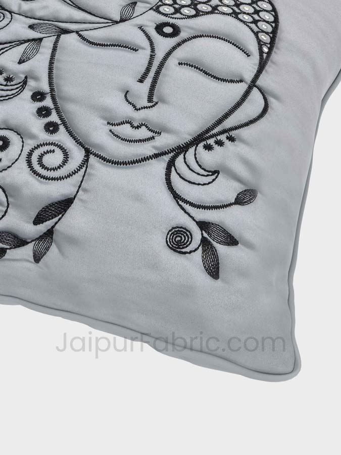 Buddha Silver Modern Art Theme Satin Cushion Cover