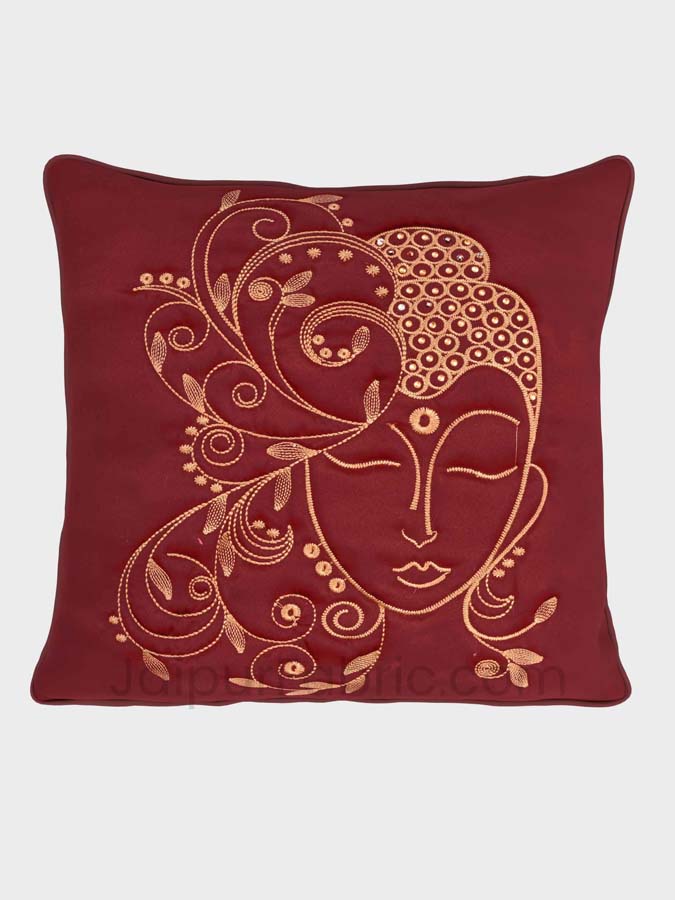 Buddha Maroon Modern Art Theme Satin Cushion Cover