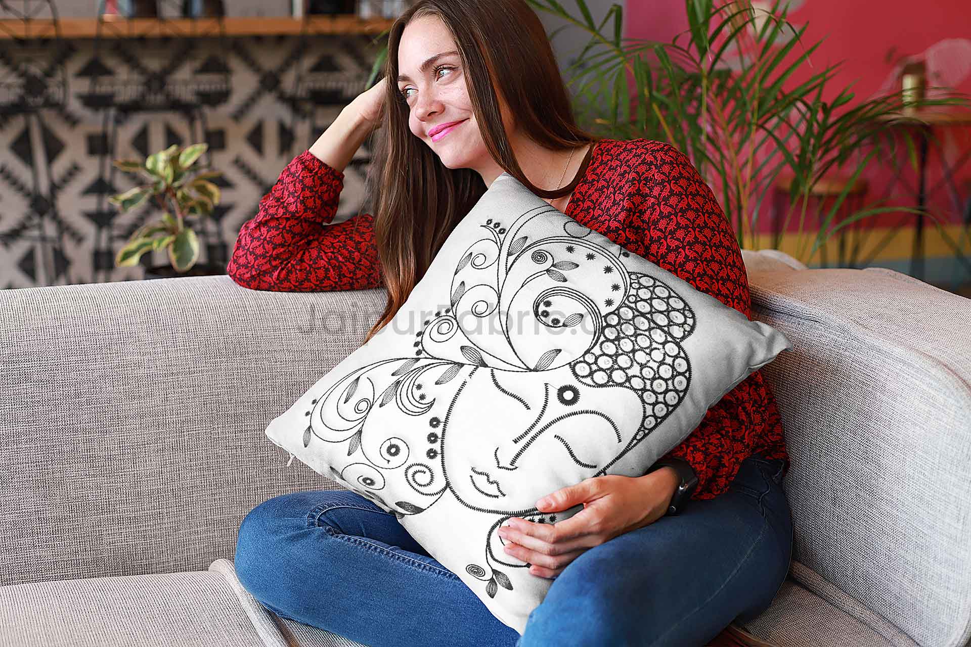 Buddha White Modern Art Theme Satin Cushion Cover