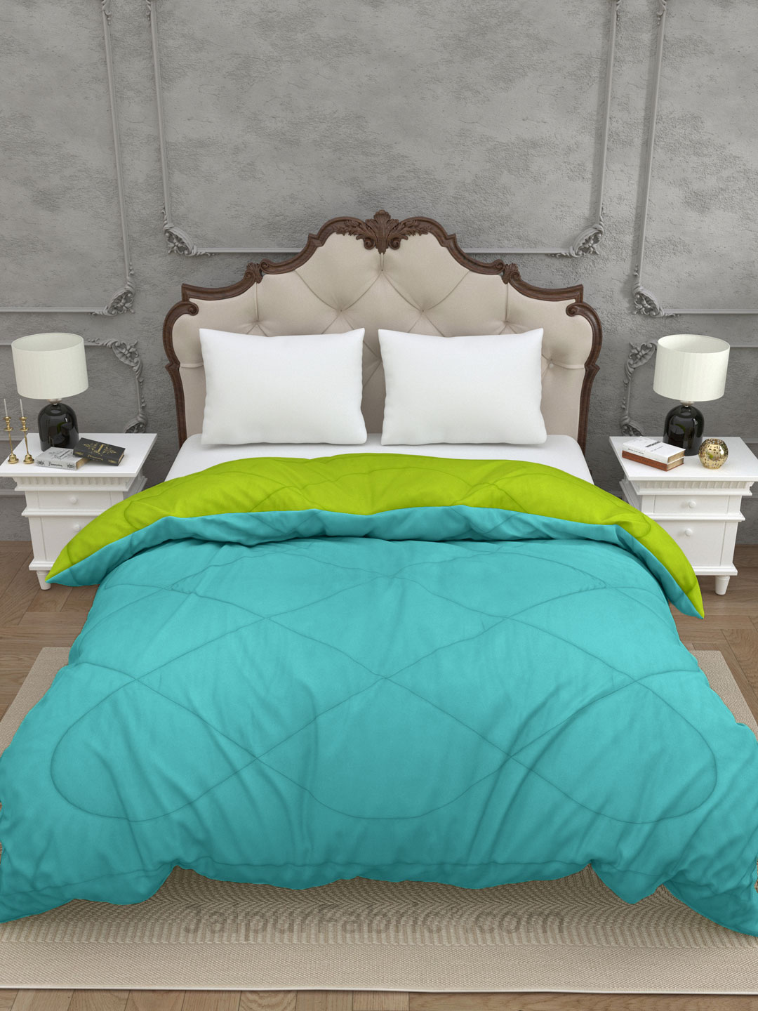 Lemon Green-Sky Blue Double Bed Comforter