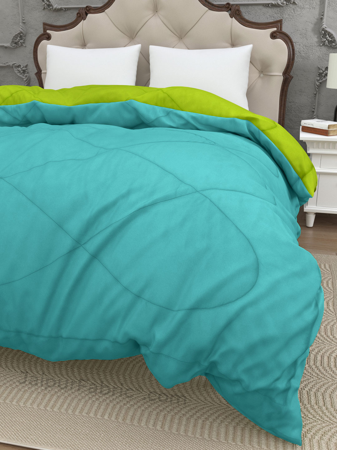 Lemon Green-Sky Blue Double Bed Comforter