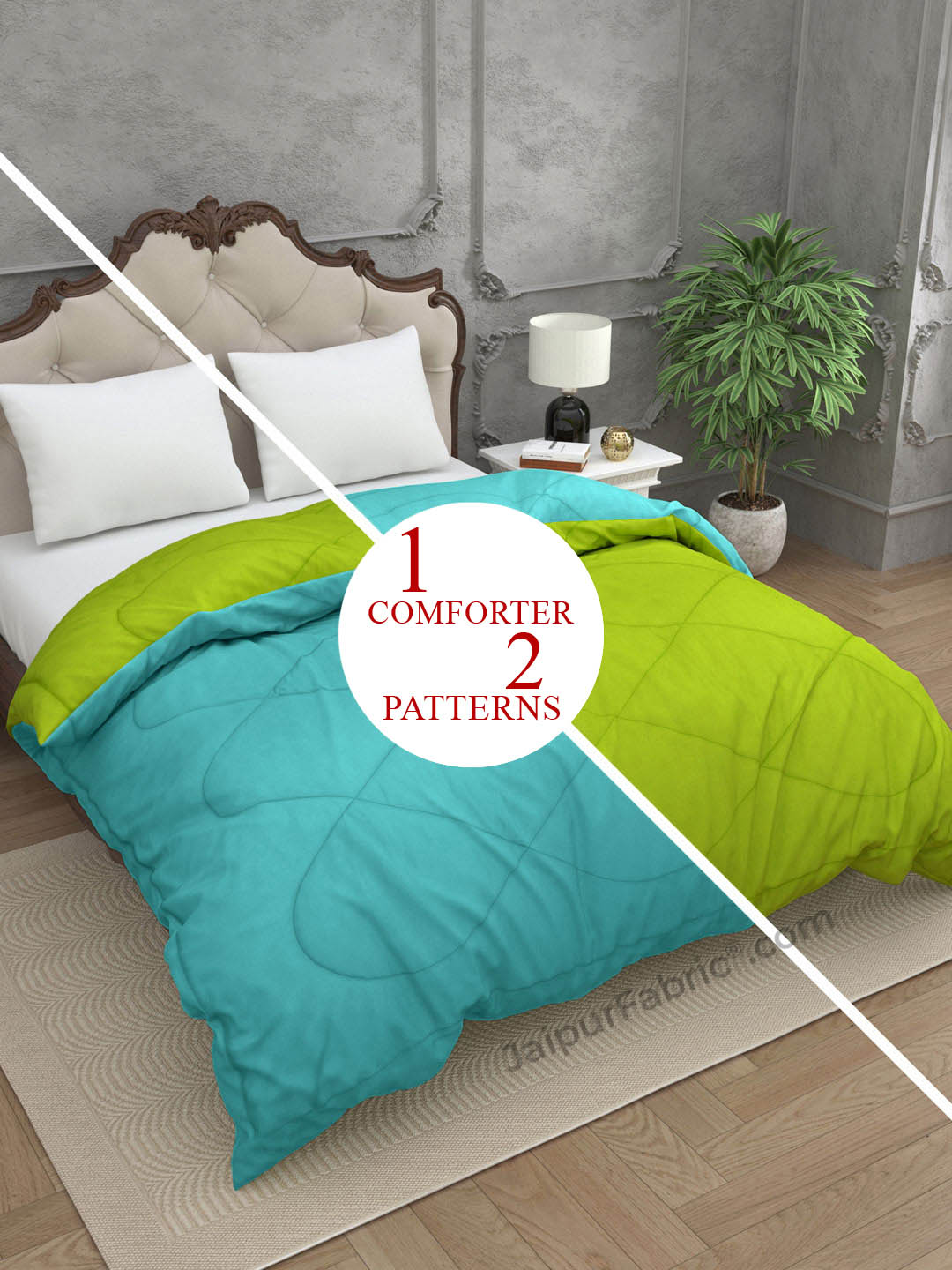 Lemon Green-Sky Blue Double Bed Comforter