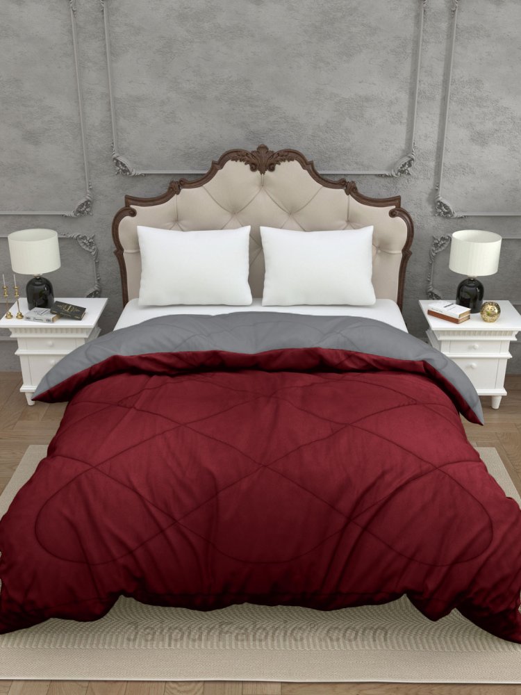 Grey-Maroon Double Bed Comforter