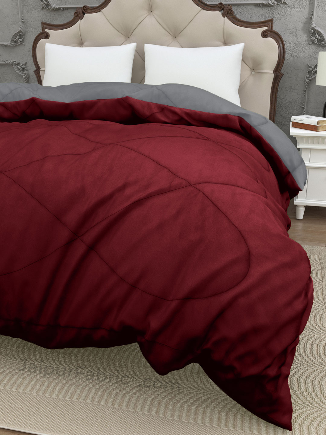 Grey-Maroon Double Bed Comforter