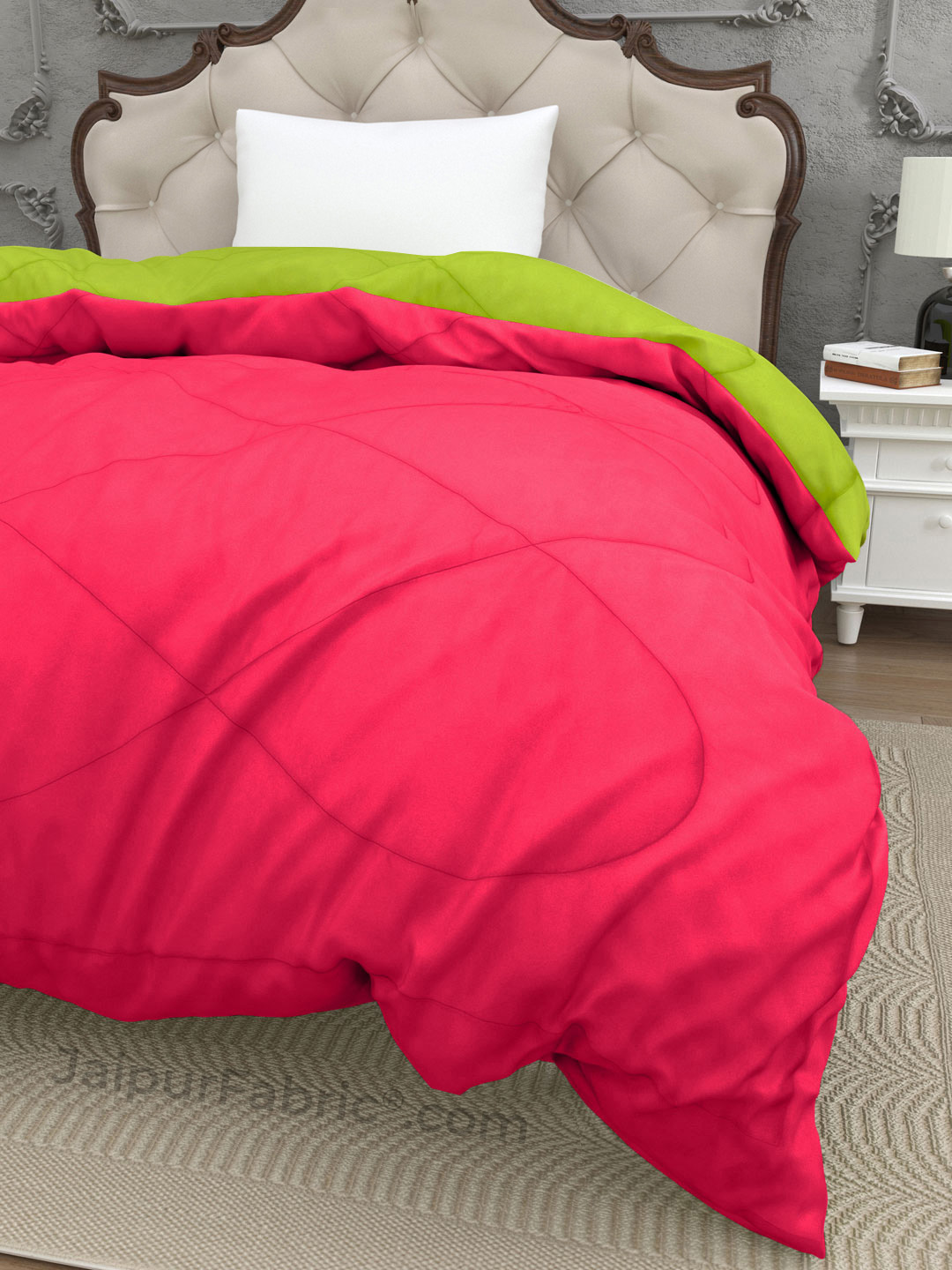 Dark Pink Parrot Green Single Bed Comforter