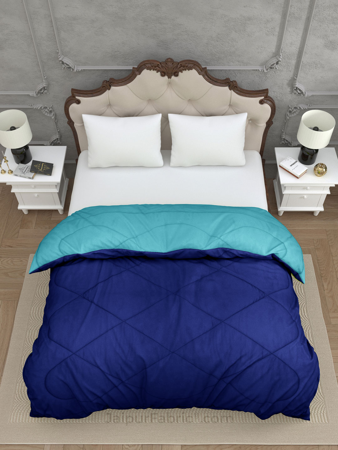 Aqua Green-Navy Blue Double Bed Comforter