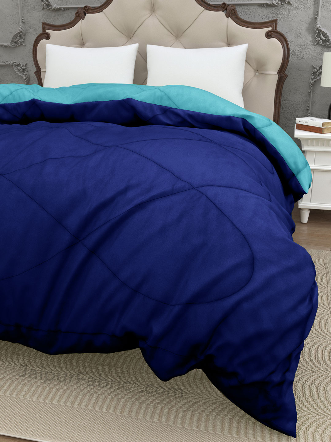 Aqua Green-Navy Blue Double Bed Comforter